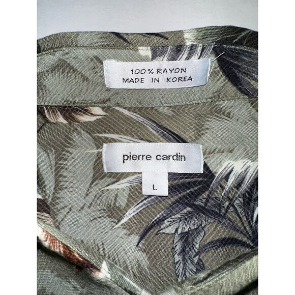 Pierre Cardin Shirt Men Large Green Hawaiian Floral Button Up Short Sleeve Rayon - Picture 4 of 6